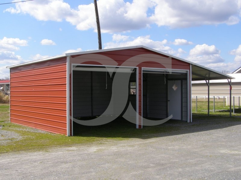 Garage | Boxed Eave Roof | 20W x 26L x 9H | Metal Garage with Lean-to Garage | Boxed Eave Roof | 20W x 26L x 9H | Metal Garage with Lean-to
